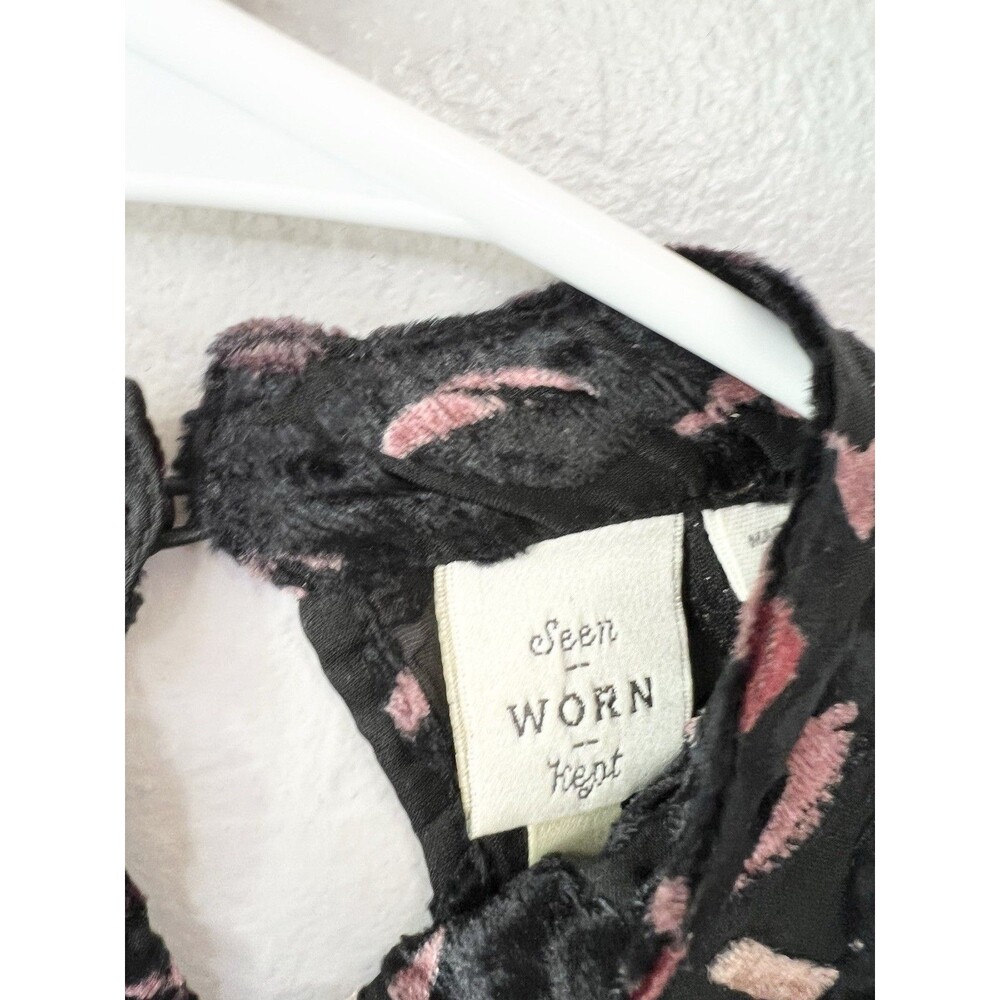 ANTHROPOLOGIE FLORAL BURNOUT CUT VELVET Boxy BISHOP SLEEVE BLOUSE TOP Medium - Picture 10 of 15